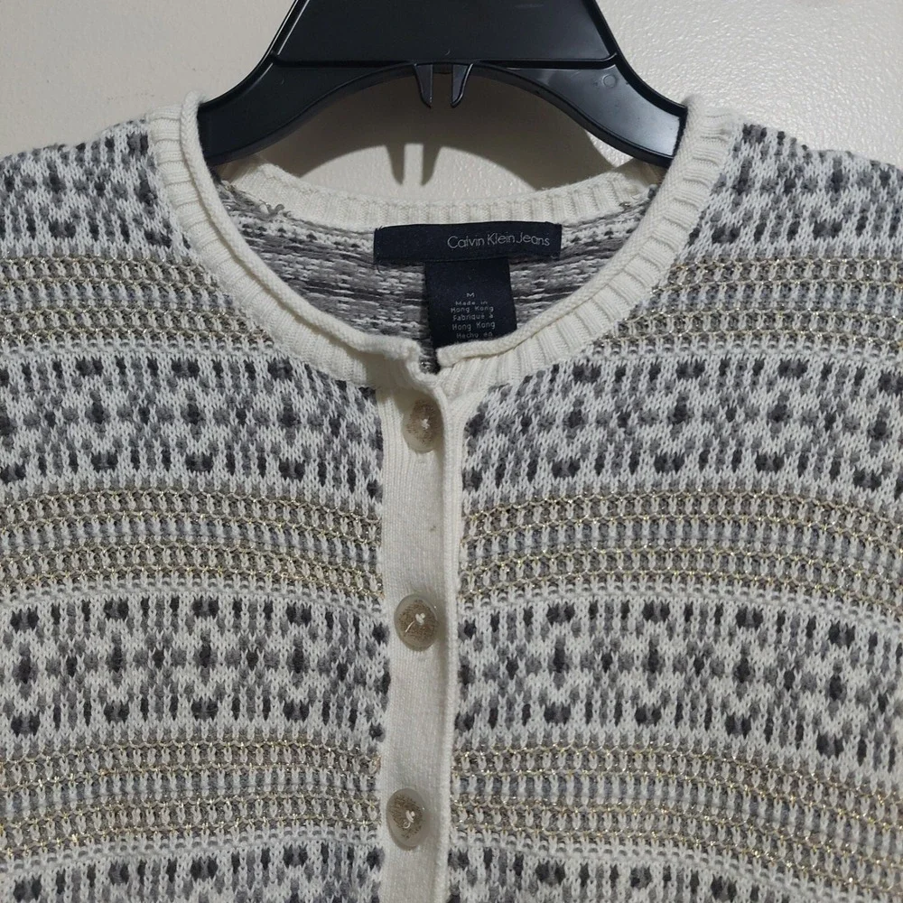Calvin Klein Jeans Womens 4 Button Cardigan M Sweater Soft Long Sleeves Cotton - Picture 3 of 8